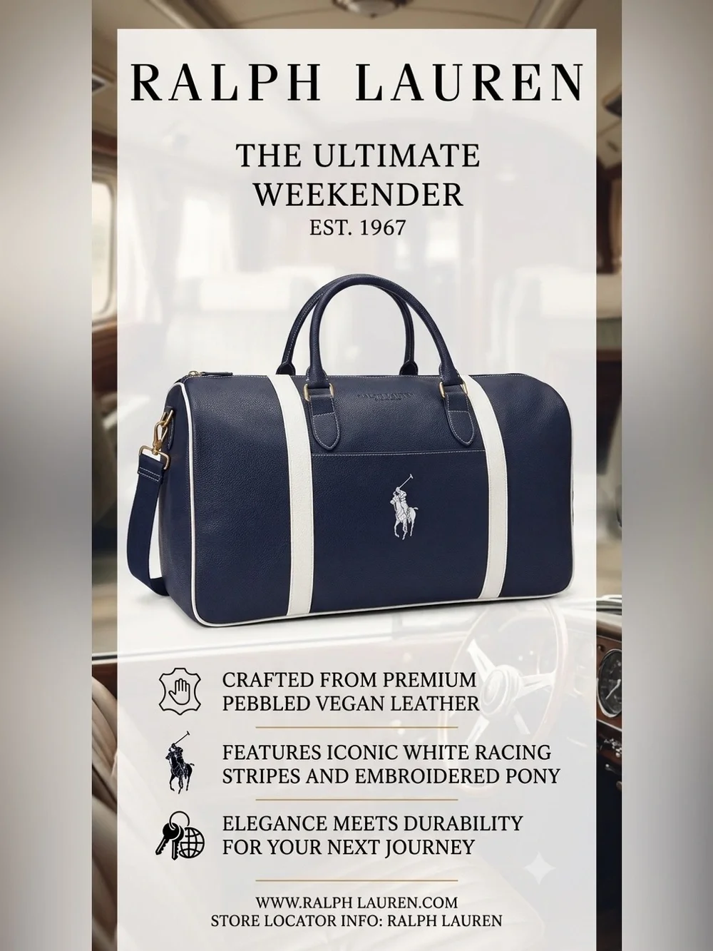 Ralph Lauren Fragrances Navy and White Vegan Leather-Trim Duffel Bag